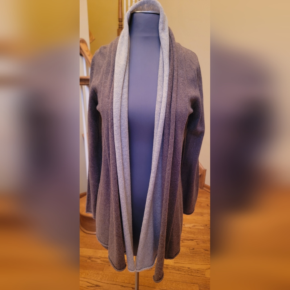 NWT $298 NEIMAN MARCUS 100% Cashmere Brown Double Collar Long Open Sweater L